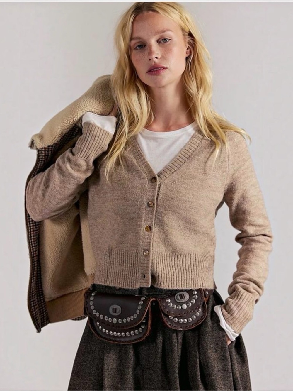 Free People School Girl Cardigan Feather Gray Size Large